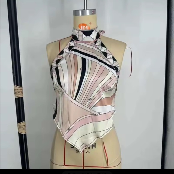 Pucci style Stylish Pink and Black Halter top size xs- s - Picture 4 of 5